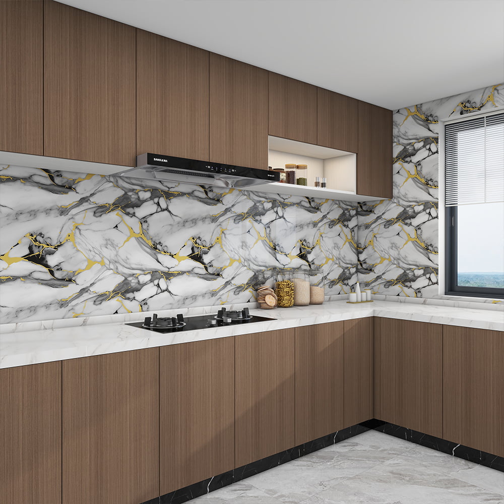 Rouleau de papier peint en marbre moderne haute brillance, PVC auto-adhésif imperméable, décoration intérieure de la maison, feuille de marbre autocollante